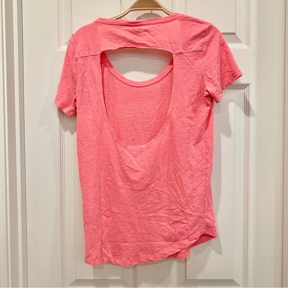 VS PINK Coral Neon Pink Open-Back Short-Sleeve Tee Top - Picture 3 of 7